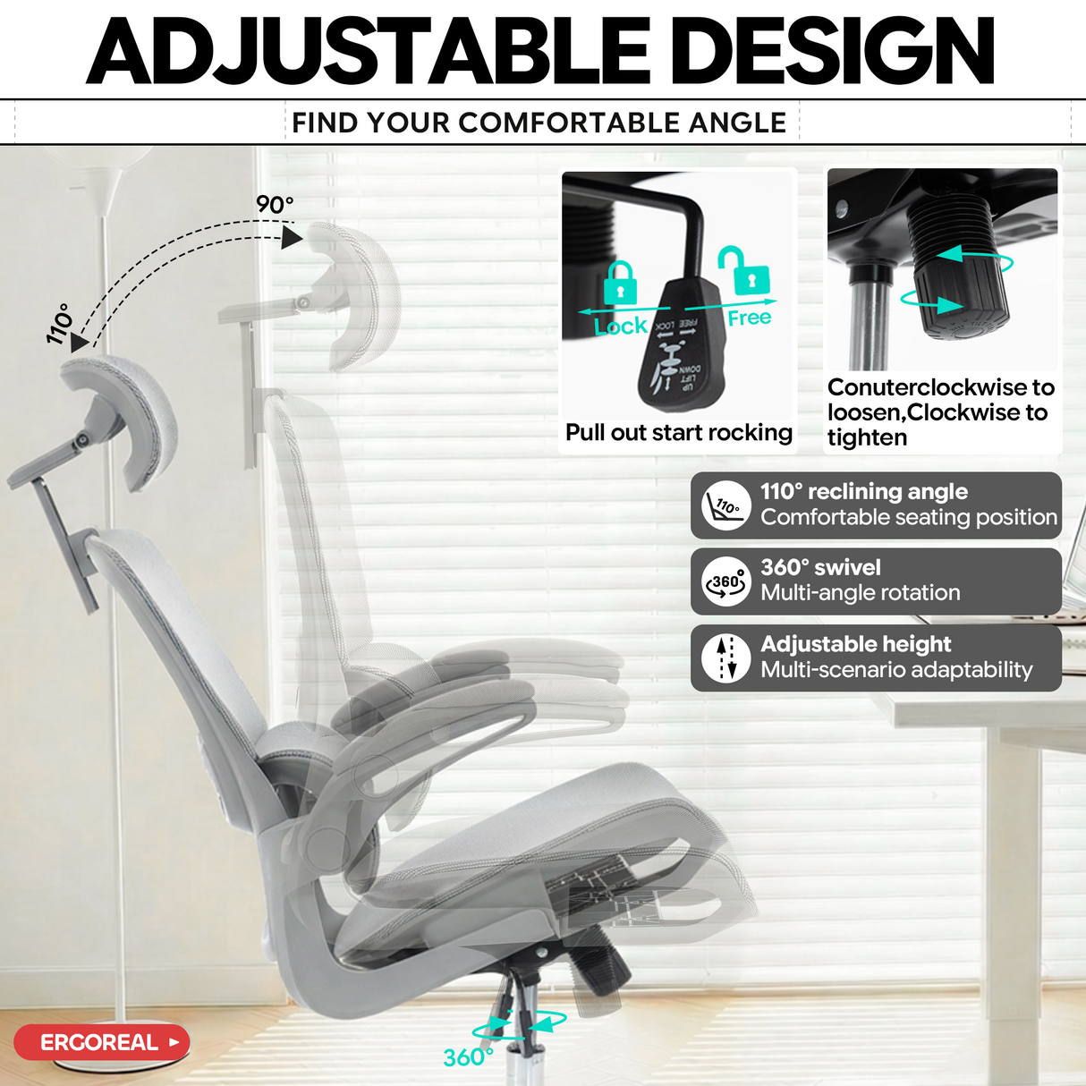 Ergoreal Ergo Pro Ergonomischer Bürostuhl ER-25W05-EU Grau