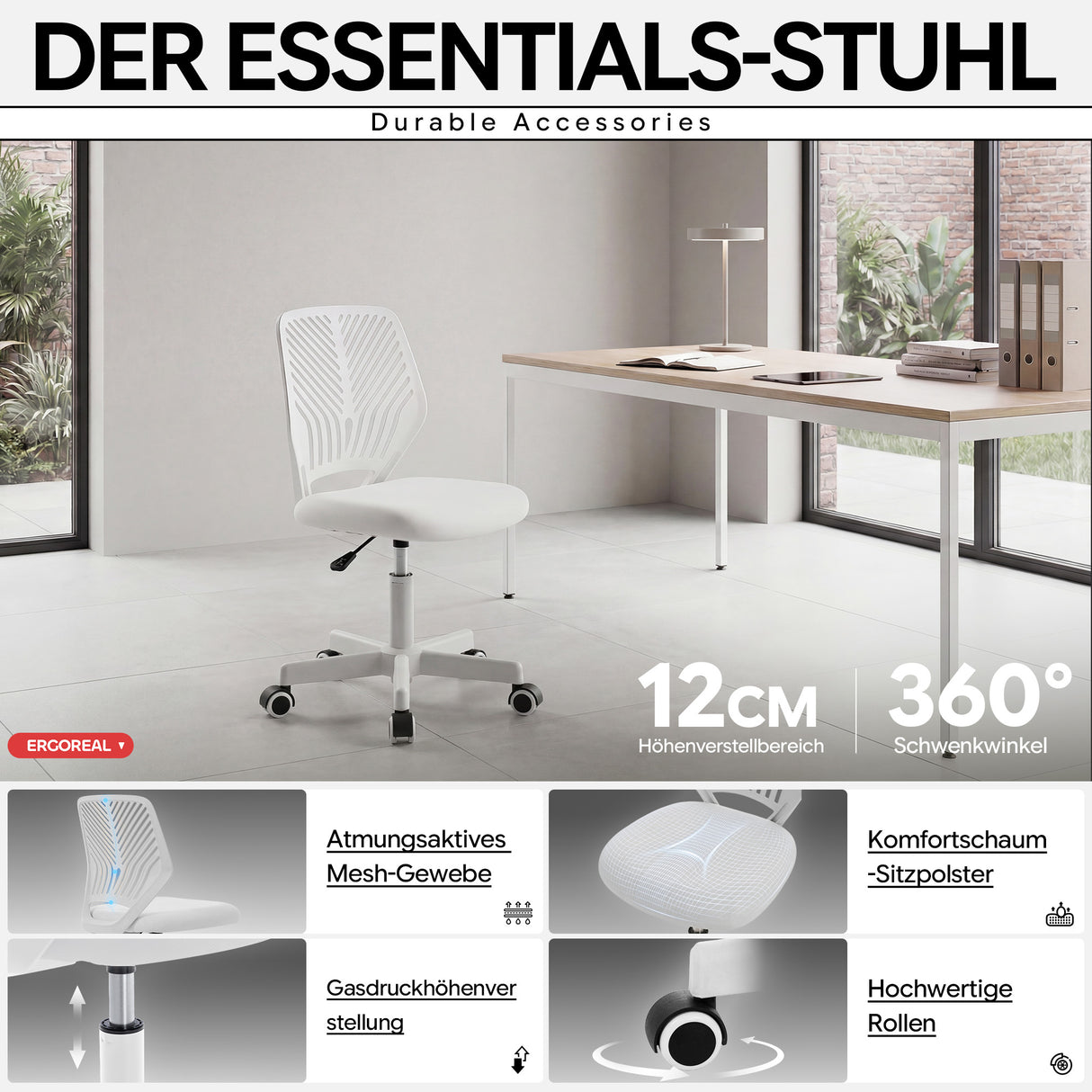 Ergoreal Lite Bürostuhl ER-25W0102-EU Weiß