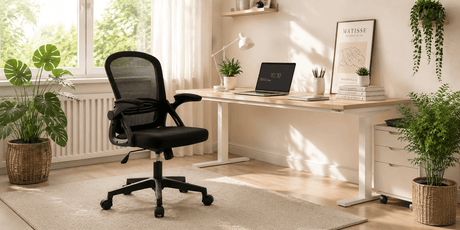 Ergoreal mesh office chair in a bright summer home office
