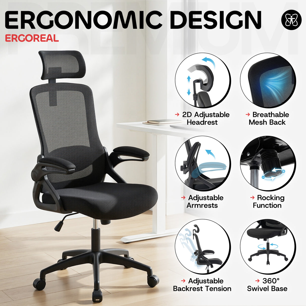 Ergoreal Ergo Pro Ergonomic Office Chair ER-25W06-US Black