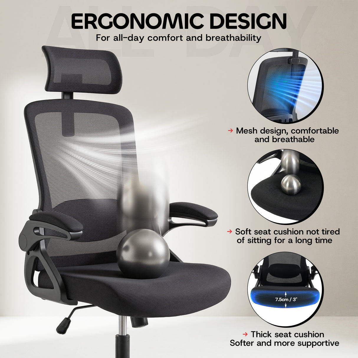 Ergoreal Ergo Pro Ergonomic Office Chair ER-25W06-US Black