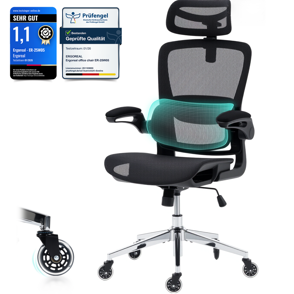 Ergoreal Ergo Pro Ergonomischer Bürostuhl ER-25W05-EU Schwarz