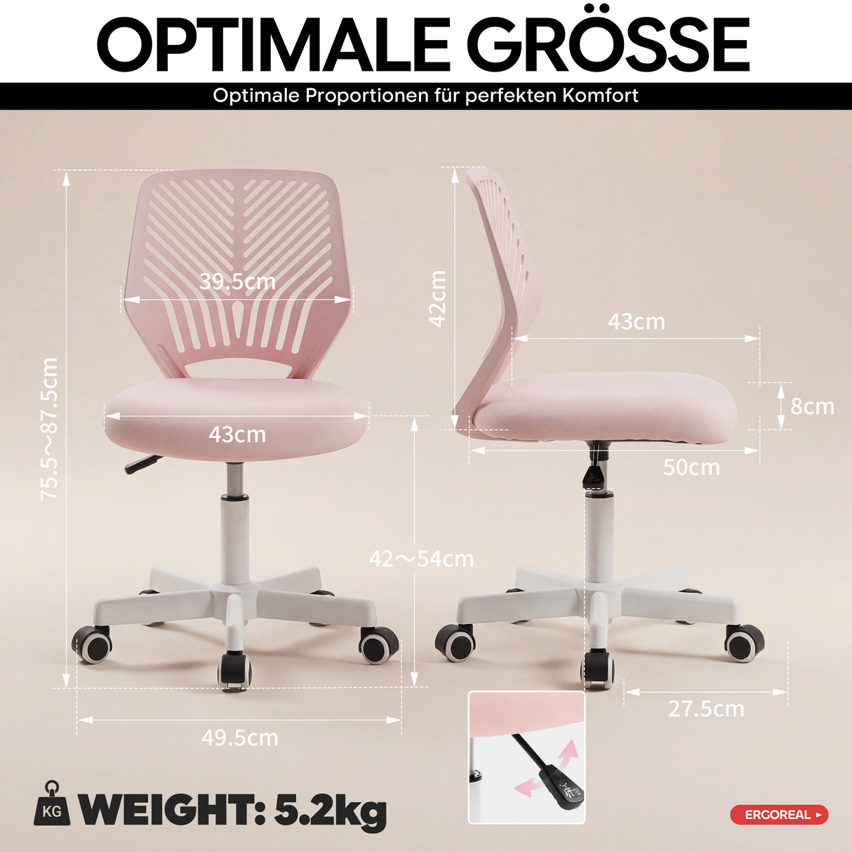 Ergoreal Lite Office Chair ER-25W0103 Pink